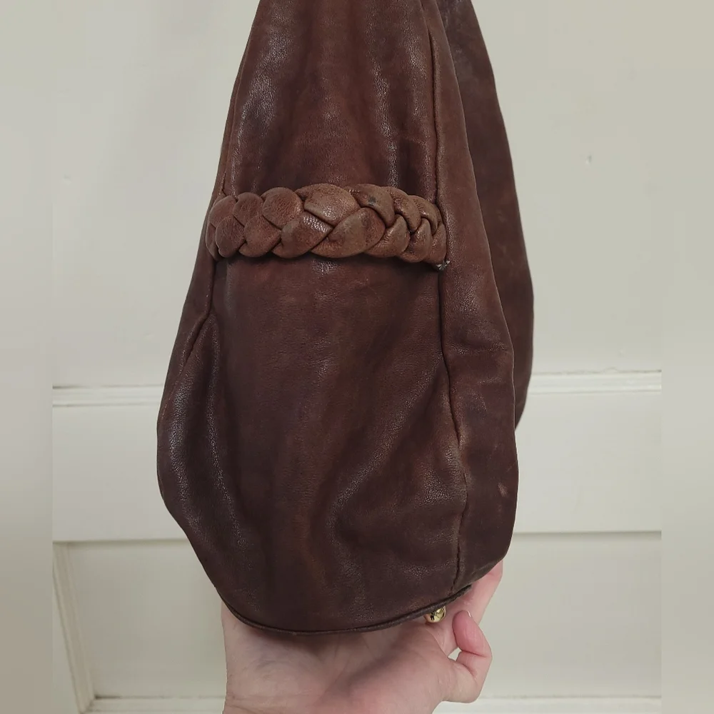Botkier women's leather Hobo handbag Braided strap suede interior gold hardware